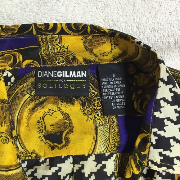 Soliloquy Versace look silk button down shirt, size S, left breast pocket, - Picture 3 of 3